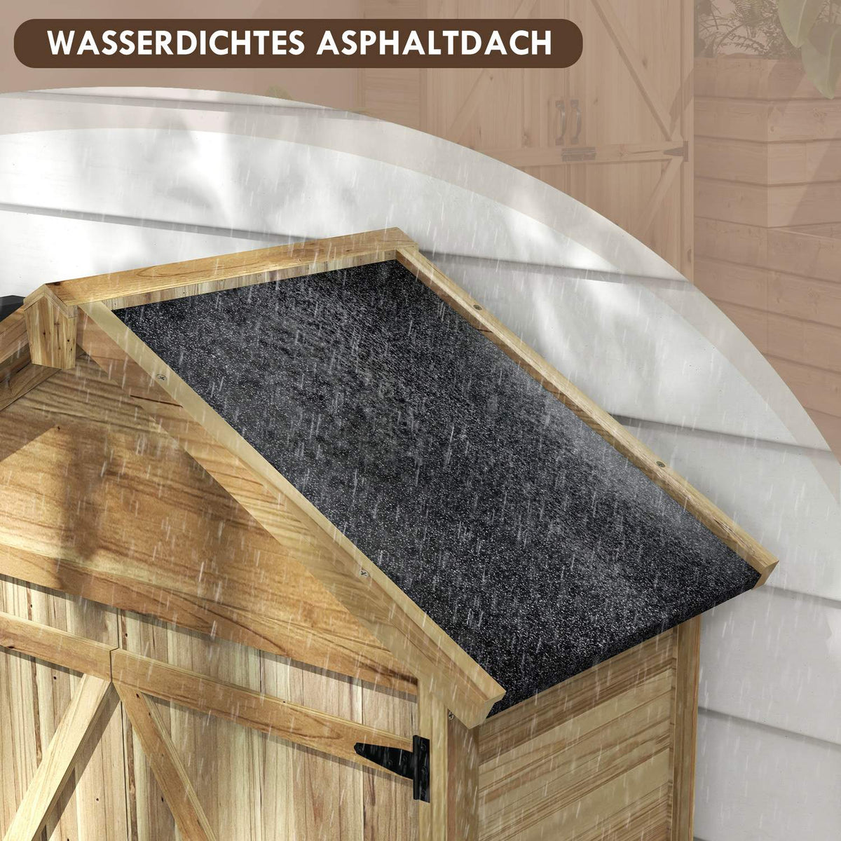 Garden Cupboard, 0.43M² Wooden Tool Shed, Garden Shed With Asphalt Roof, Double Door, Tool Cupboard With Lock, Natural, 102 X 54 X 177 Cm