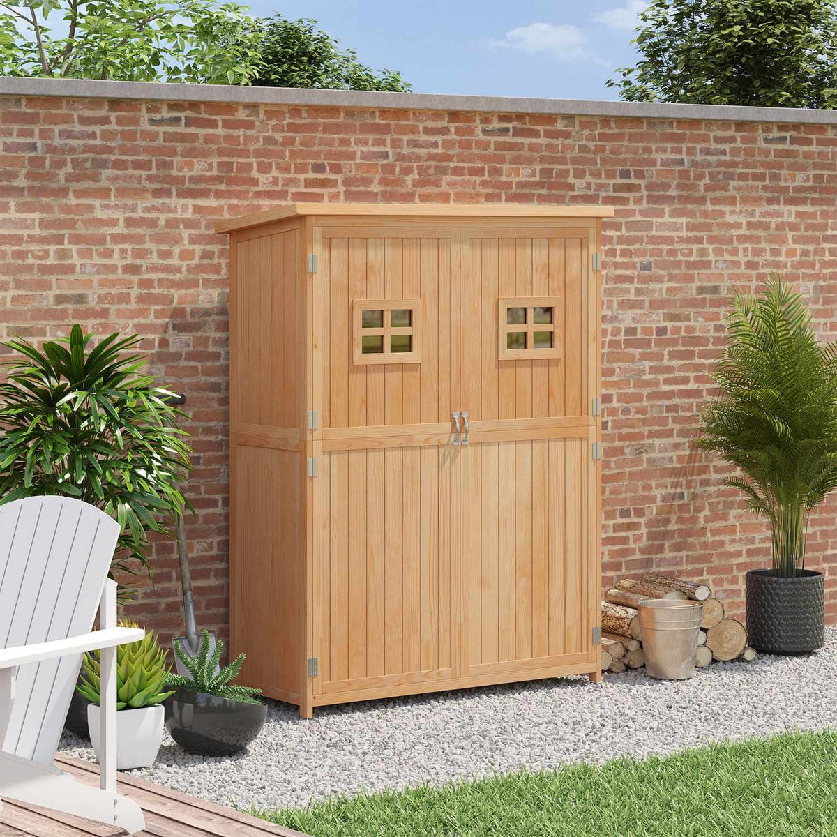Garden Cupboard Wooden Tool Shed Tool Shed Tool Cupboard Pent Roof Garden Natural 127.5X50X164Cm