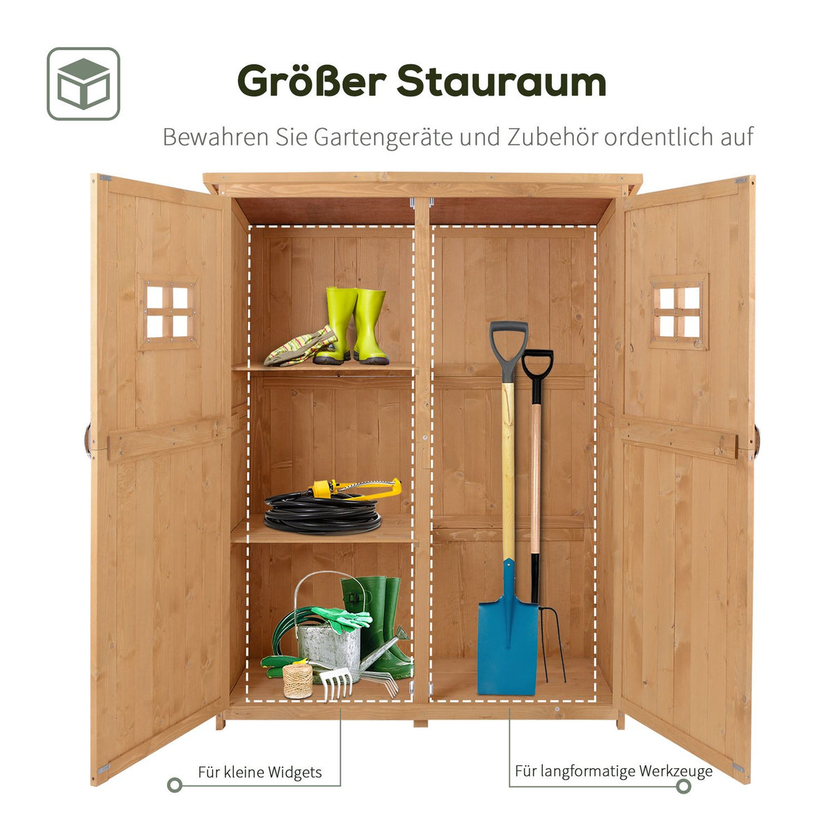 Garden Cupboard Wooden Tool Shed Tool Shed Tool Cupboard Pent Roof Garden Natural 127.5X50X164Cm