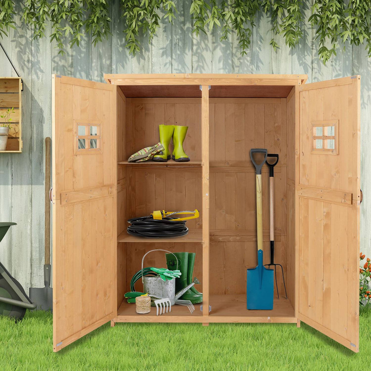 Garden Cupboard Wooden Tool Shed Tool Shed Tool Cupboard Pent Roof Garden Natural 127.5X50X164Cm