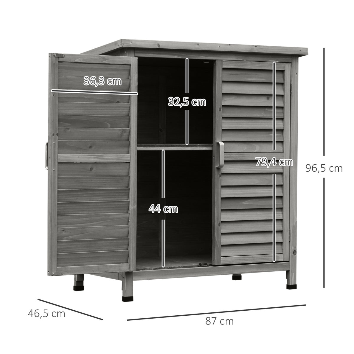 Garden Cupboard Wooden Tool Shed Tool Shed Tool Cupboard Wooden Hut Pent Roof Bitumen Cardboard Slatted Doors Gray 87 X 46.5 X 96.5 Cm
