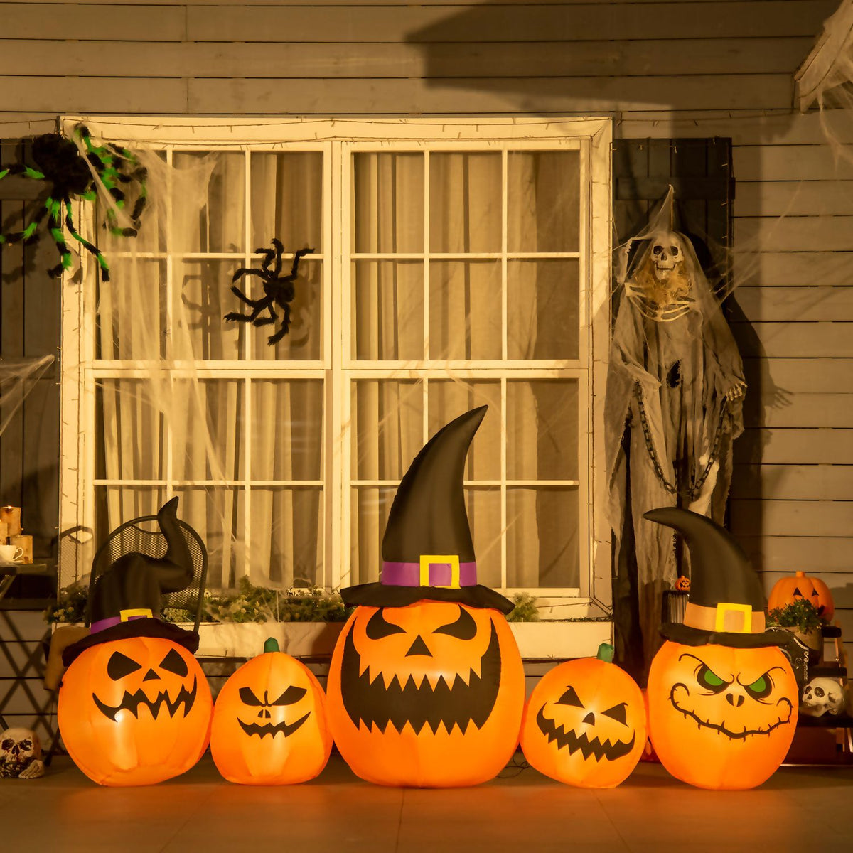 Garden Decoration Halloween Decoration Set Inflatable Pumpkin With Witch Hat Built-In Led Lights 245 X 60 X 125 Cm