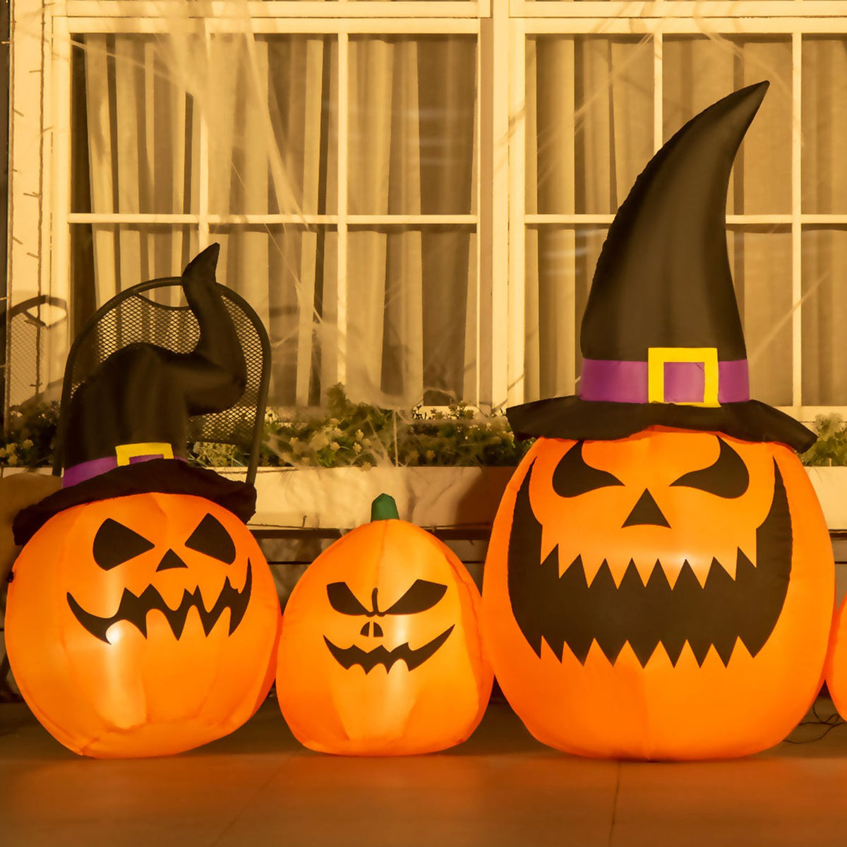 Garden Decoration Halloween Decoration Set Inflatable Pumpkin With Witch Hat Built-In Led Lights 245 X 60 X 125 Cm