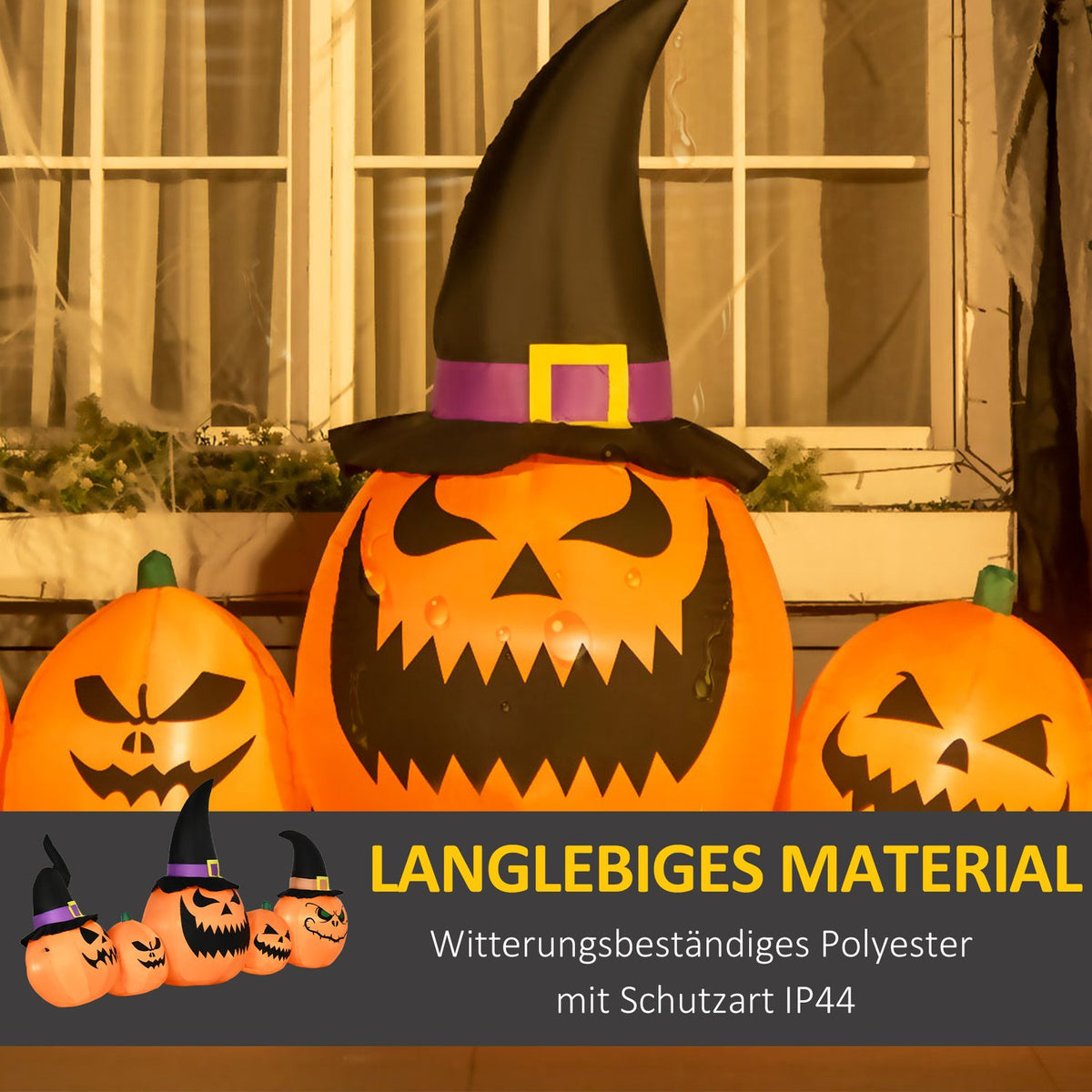 Garden Decoration Halloween Decoration Set Inflatable Pumpkin With Witch Hat Built-In Led Lights 245 X 60 X 125 Cm