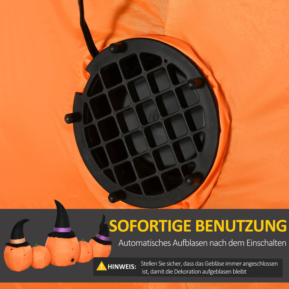 Garden Decoration Halloween Decoration Set Inflatable Pumpkin With Witch Hat Built-In Led Lights 245 X 60 X 125 Cm