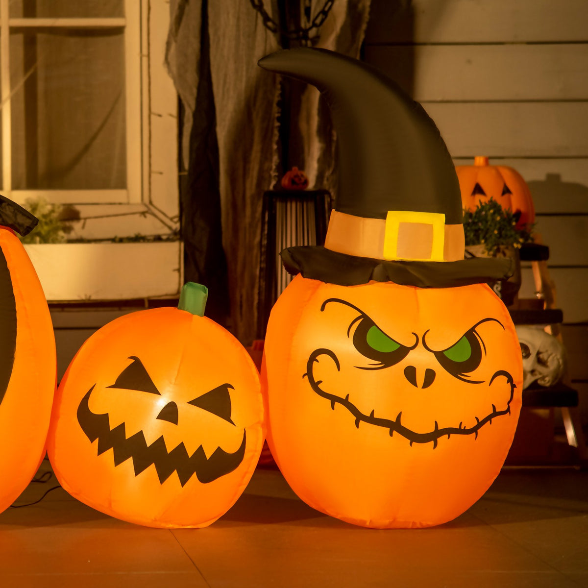 Garden Decoration Halloween Decoration Set Inflatable Pumpkin With Witch Hat Built-In Led Lights 245 X 60 X 125 Cm