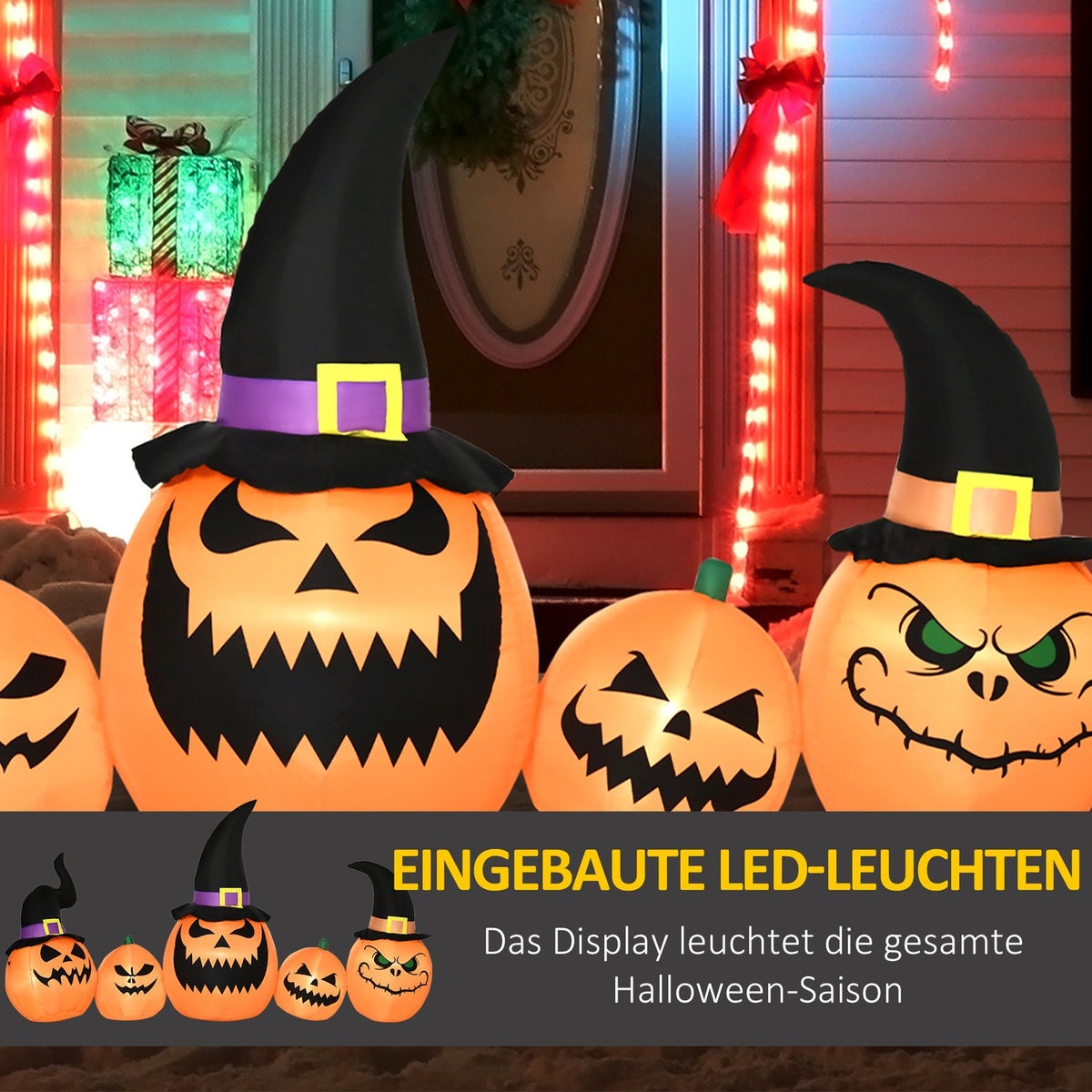 Garden Decoration Halloween Decoration Set Inflatable Pumpkin With Witch Hat Built-In Led Lights 245 X 60 X 125 Cm