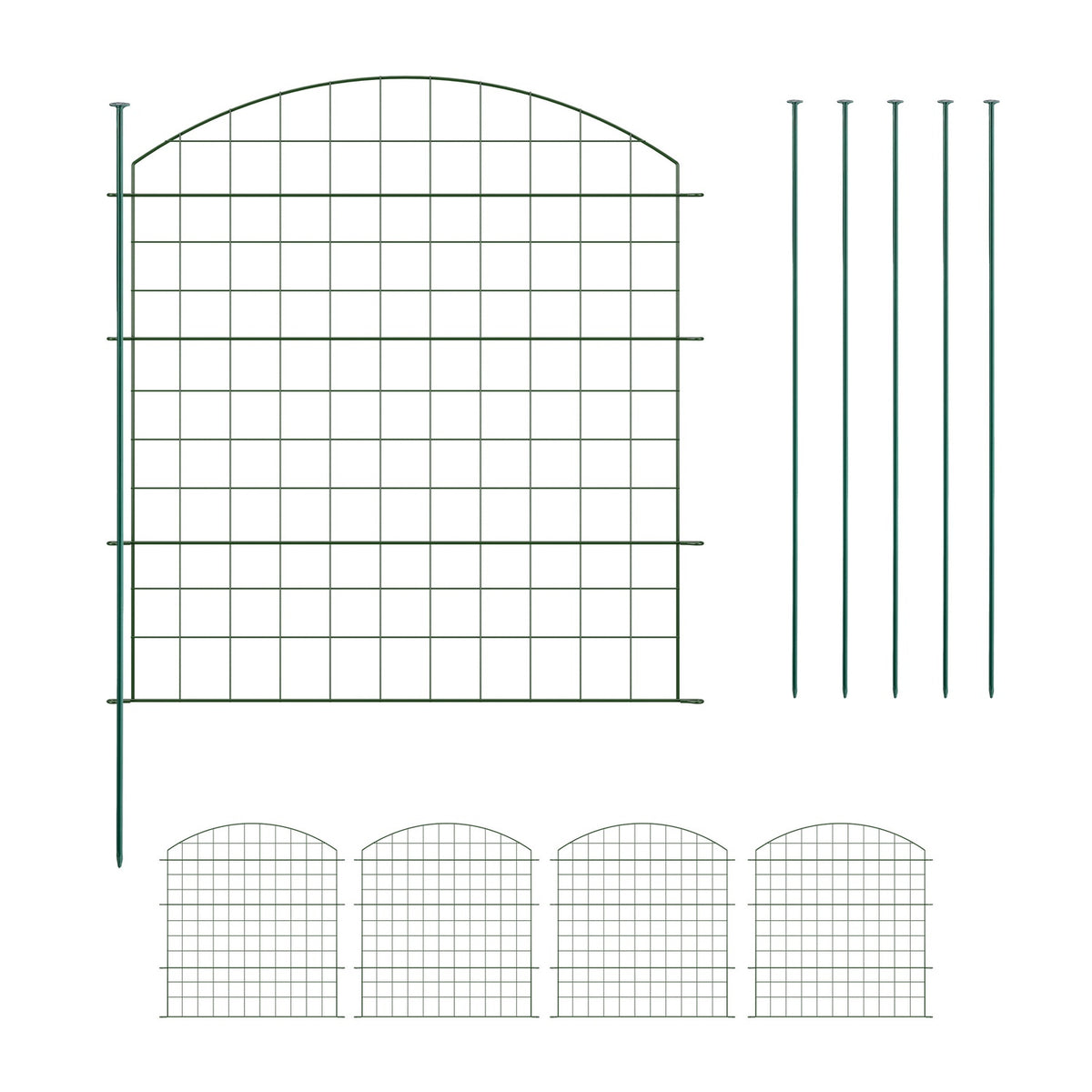 Garden Fence, 5 Arched Panels, Metal Border