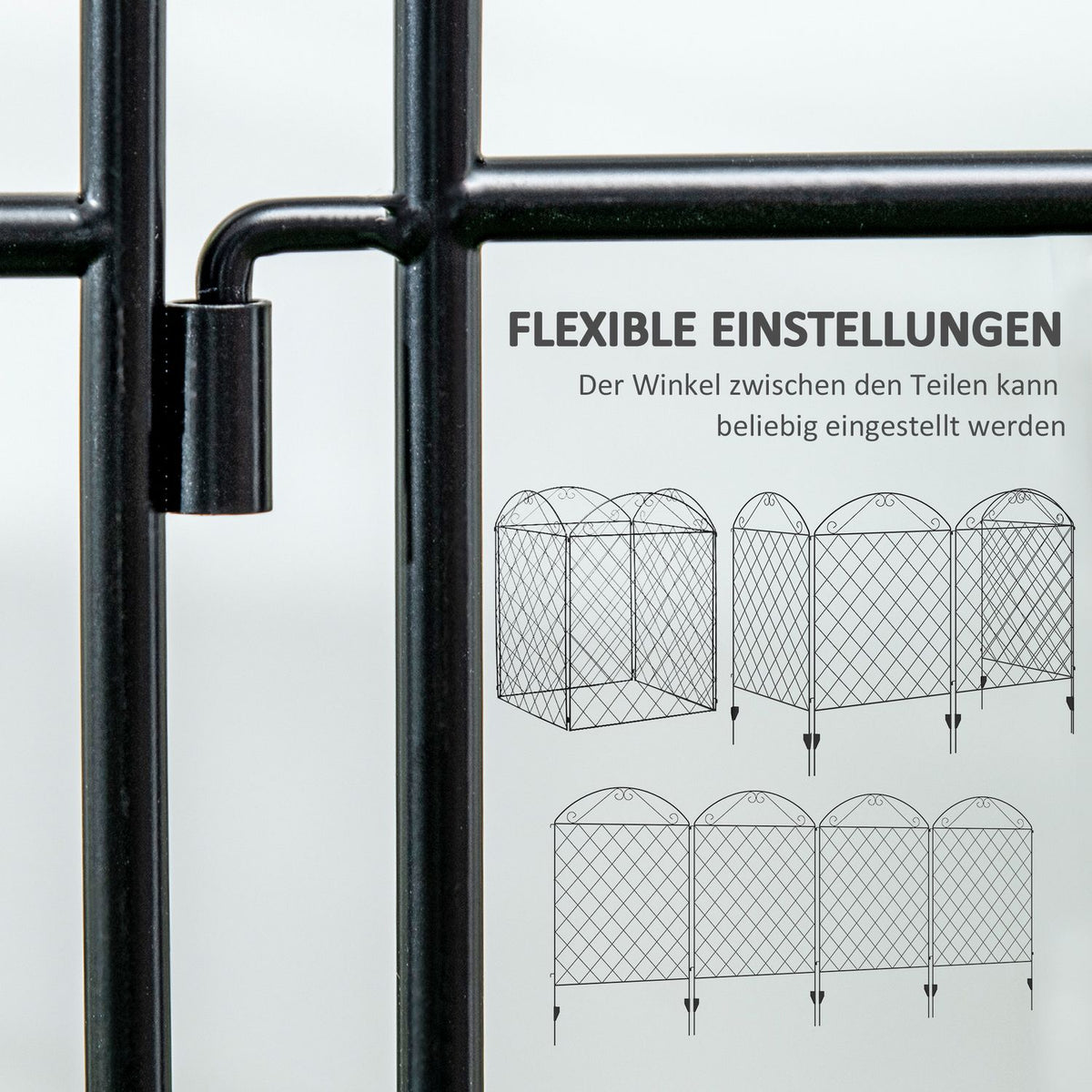 Garden Fence Set Of 4 Decorative Mesh Fence 3.48 X 1.1 M, Wire Mesh In Black, For Garden & Balcony