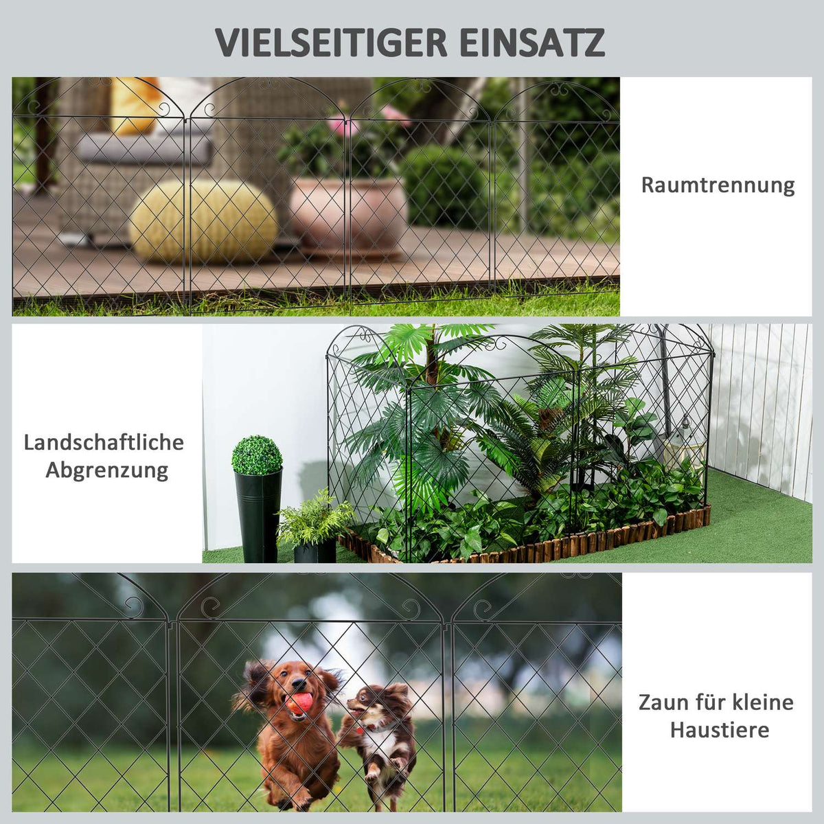 Garden Fence Set Of 4 Decorative Mesh Fence 3.48 X 1.1 M, Wire Mesh In Black, For Garden & Balcony