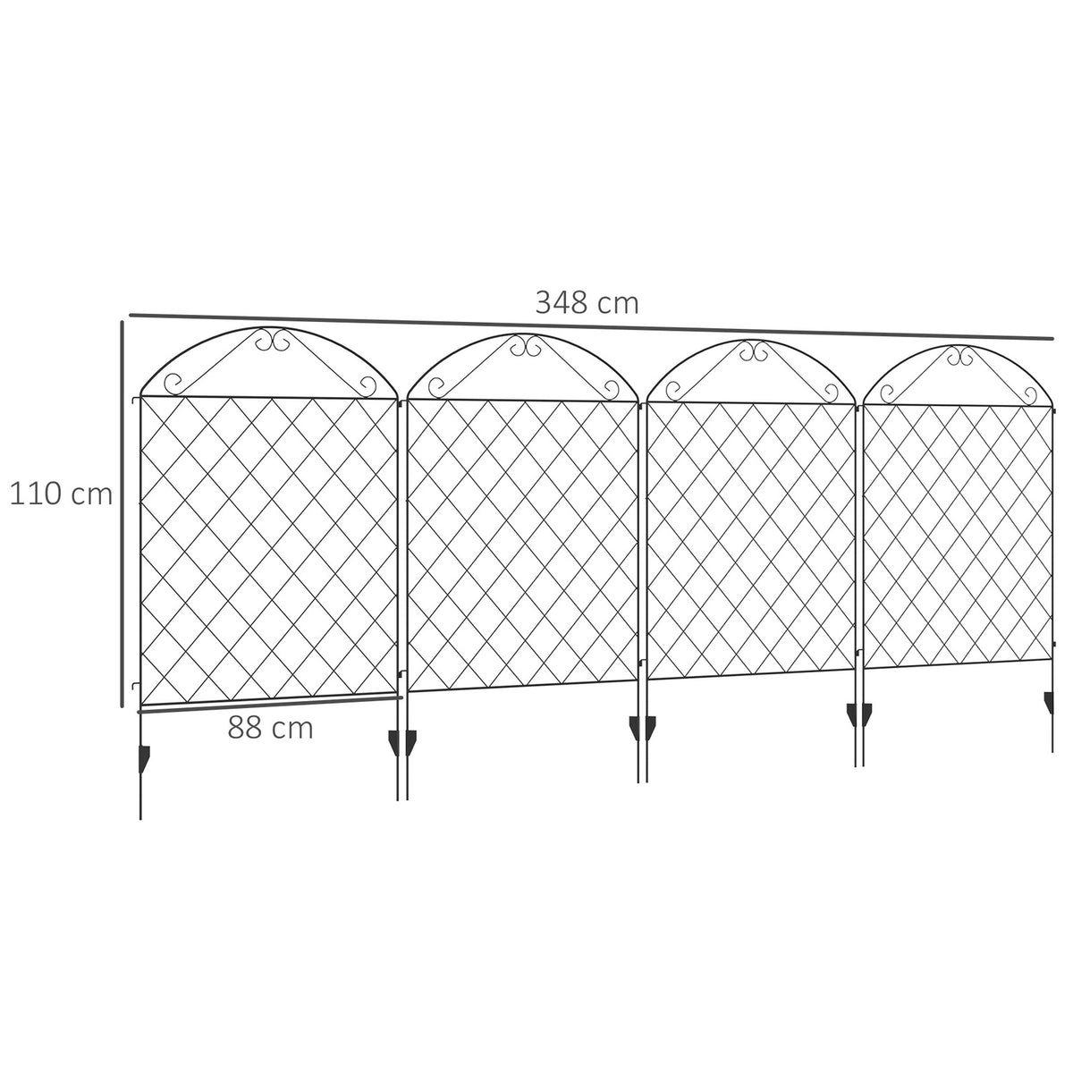 Garden Fence Set Of 4 Decorative Mesh Fence 3.48 X 1.1 M, Wire Mesh In Black, For Garden & Balcony