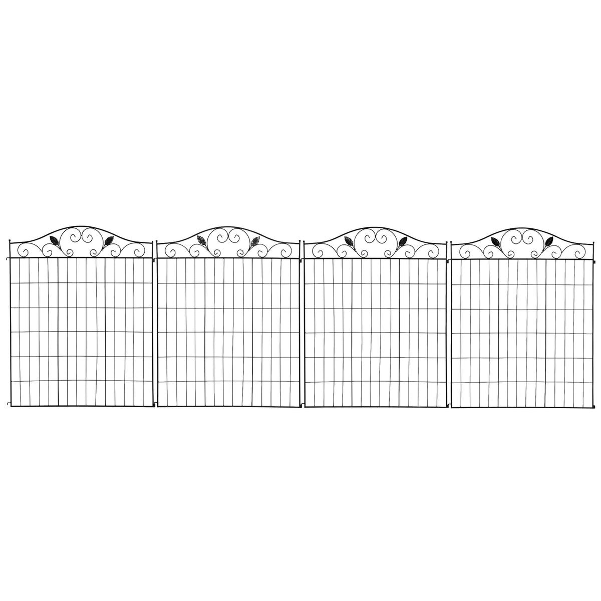 Garden Fence Set Of 4 Decorative Metal Fence, 365X112Cm, For Balcony And Garden, Black