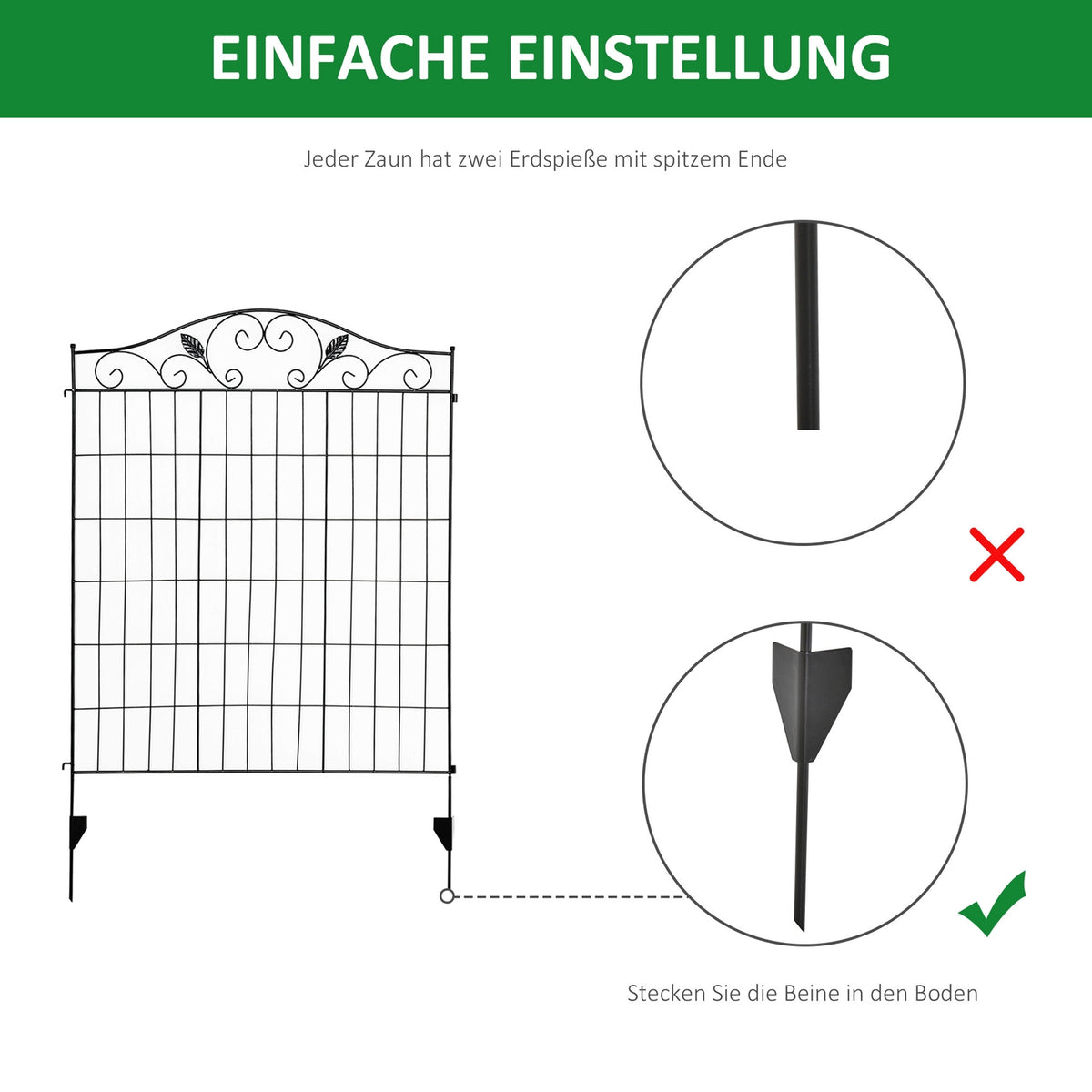 Garden Fence Set Of 4 Decorative Metal Fence, 365X112Cm, For Balcony And Garden, Black