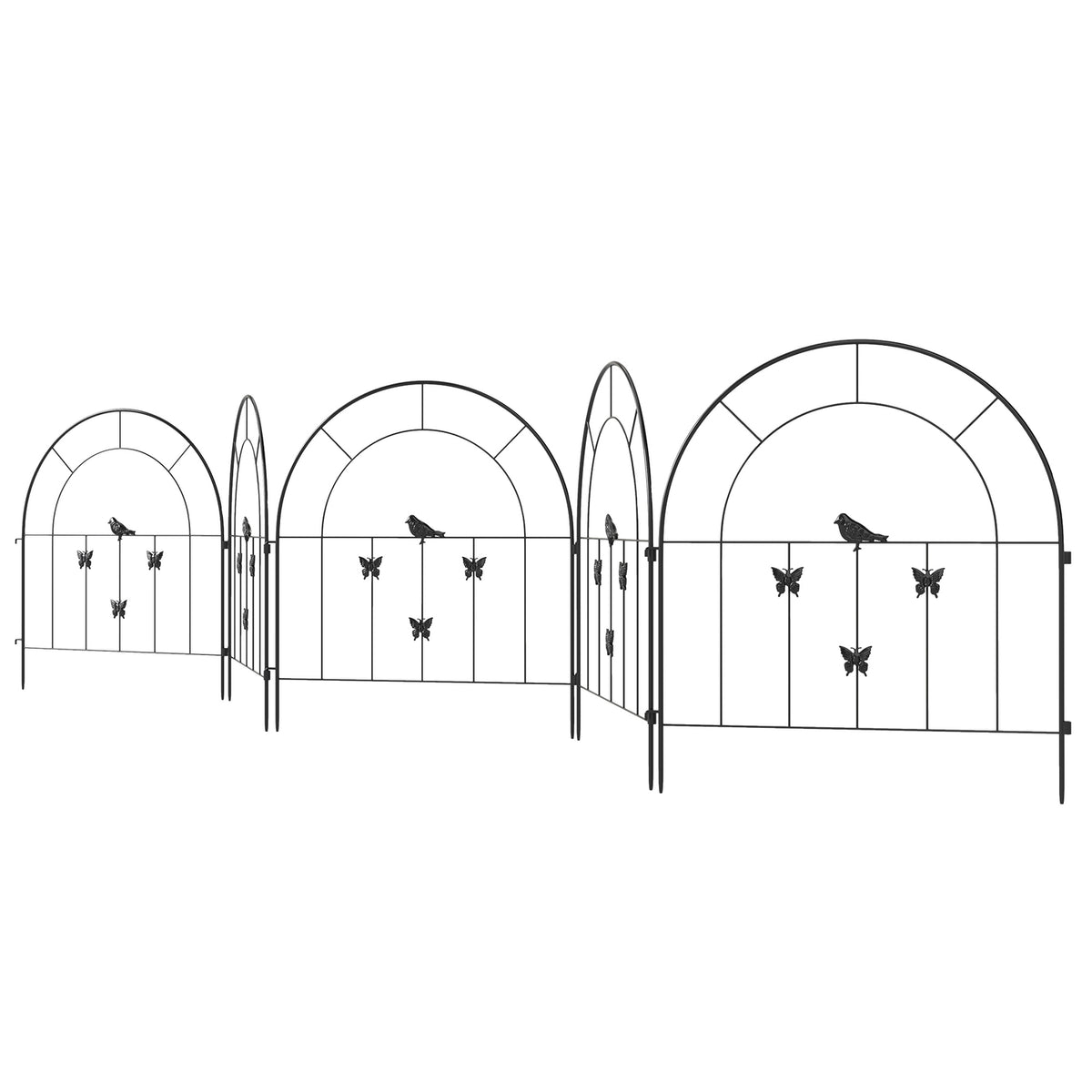 Garden Fence Steel 300 cm x 70 cm High Decorative Mesh Fence Set Fence Elements Dog Fence Top Arch Fence for Dogs Landscape Fence for Garden Flower Beds Animal Barrier Outdoor Black