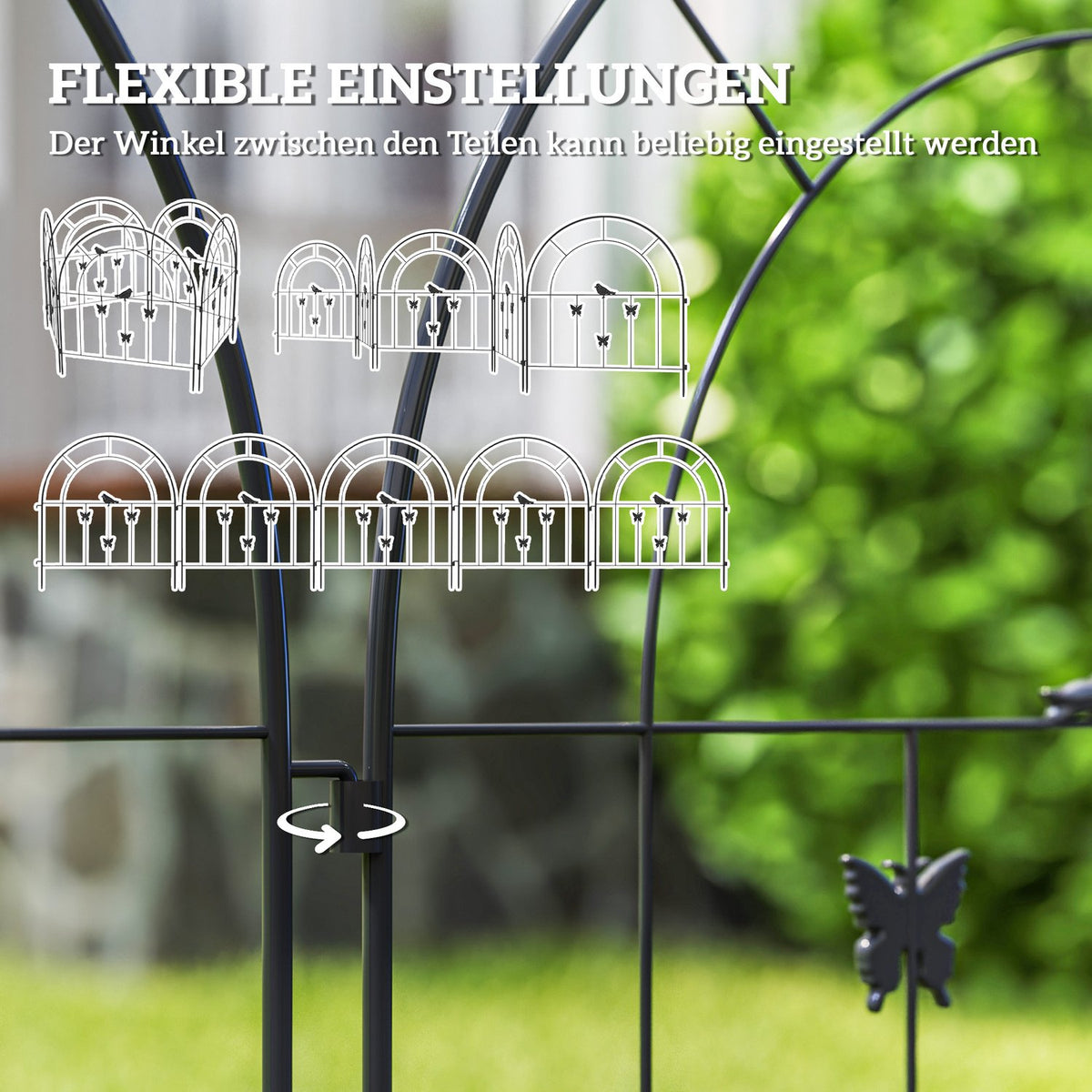 Garden Fence Steel 300 cm x 70 cm High Decorative Mesh Fence Set Fence Elements Dog Fence Top Arch Fence for Dogs Landscape Fence for Garden Flower Beds Animal Barrier Outdoor Black
