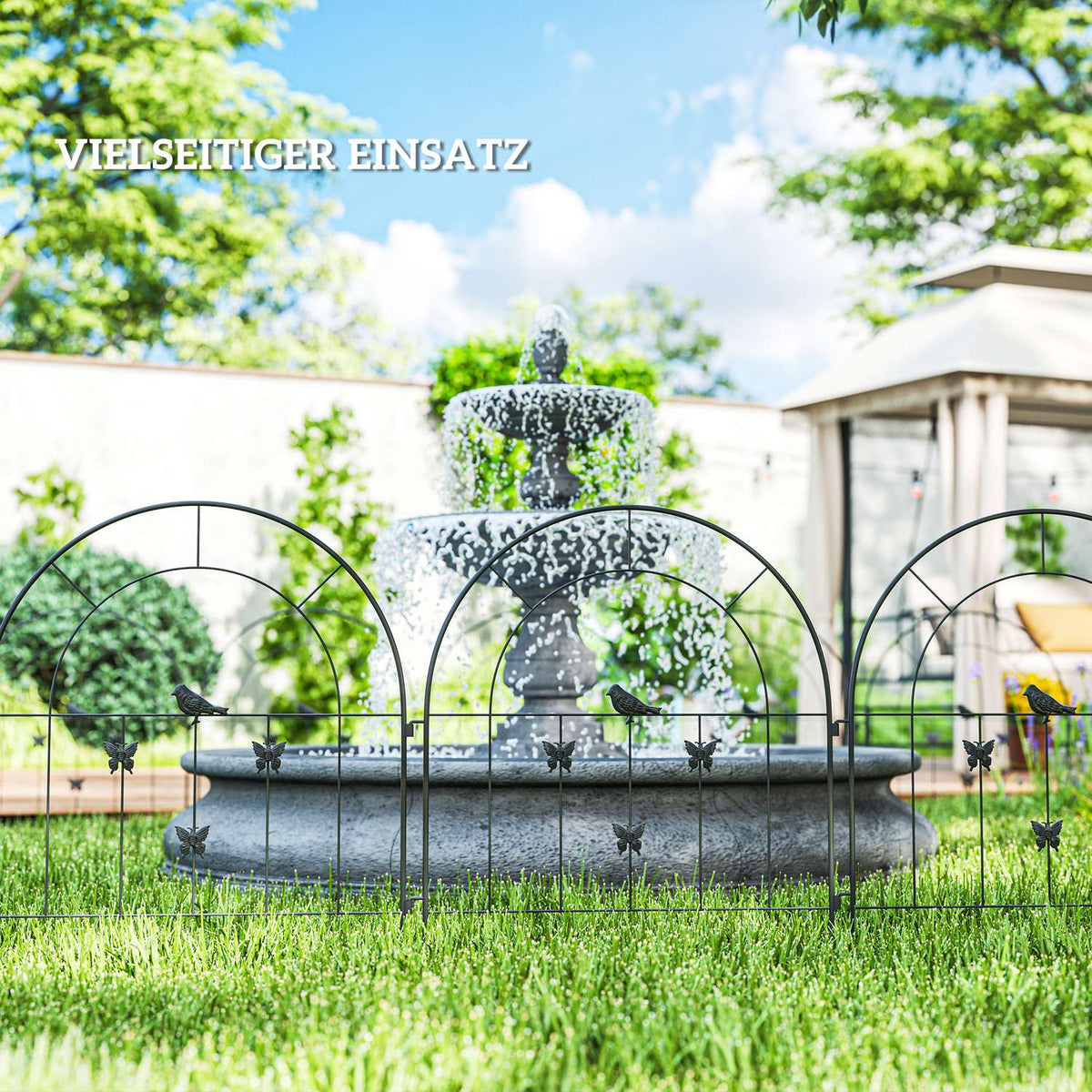 Garden Fence Steel 300 cm x 70 cm High Decorative Mesh Fence Set Fence Elements Dog Fence Top Arch Fence for Dogs Landscape Fence for Garden Flower Beds Animal Barrier Outdoor Black