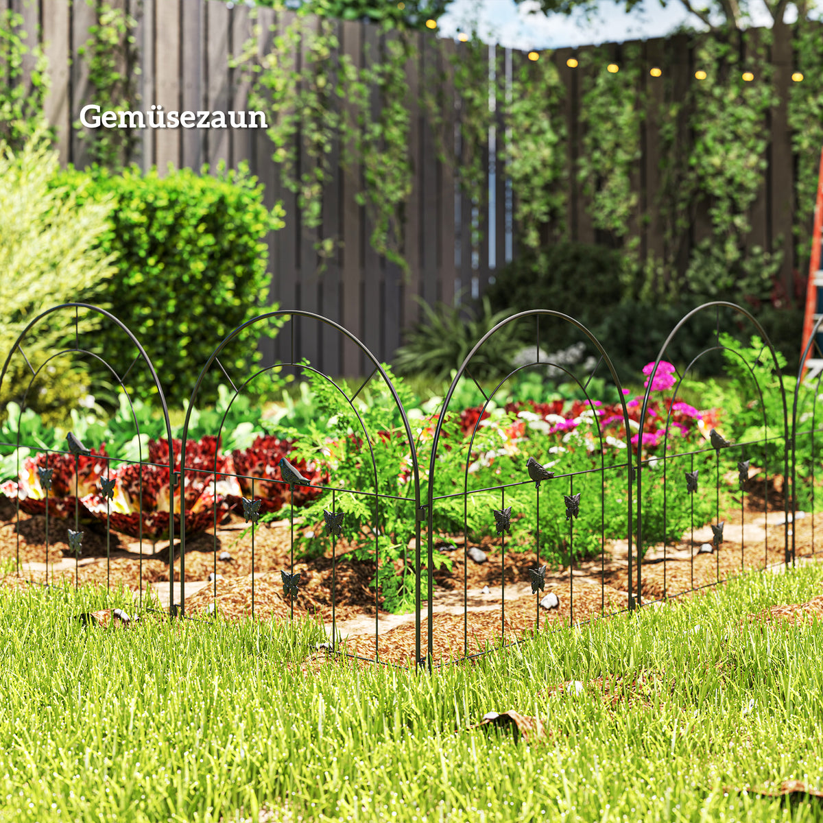 Garden Fence Steel 300 cm x 70 cm High Decorative Mesh Fence Set Fence Elements Dog Fence Top Arch Fence for Dogs Landscape Fence for Garden Flower Beds Animal Barrier Outdoor Black