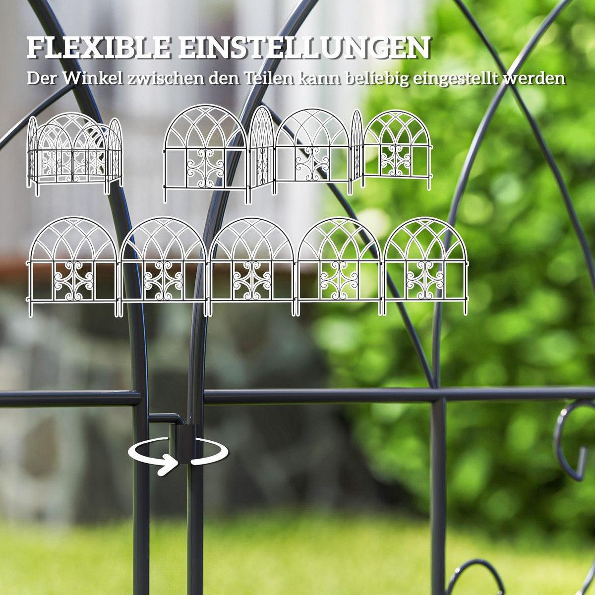 Garden Fence Steel 300 cm x 70 cm High Decorative Mesh Fence Set Fence Elements Landscape Fence Top Arch Fence for Dogs Dog Fence for Garden Flower Beds Animal Barrier Outdoor Black