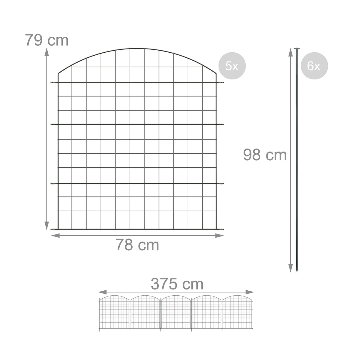 Garden Fence with 5 Metal Arched Panels
