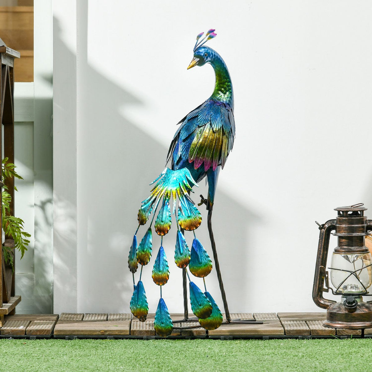 Garden Figure Peacock Weather Resistant Outdoor Ornament Sculpture Balcony Patio 59Cm