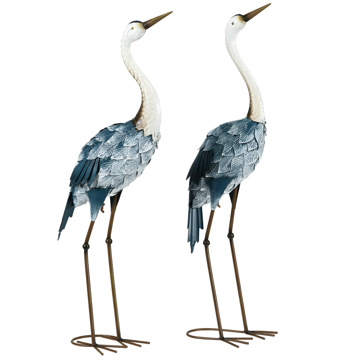 Garden Figures Set Of 2 Cranes Weather-Resistant Outdoor Ornament Sculpture Balcony Patio 72.5/74Cm