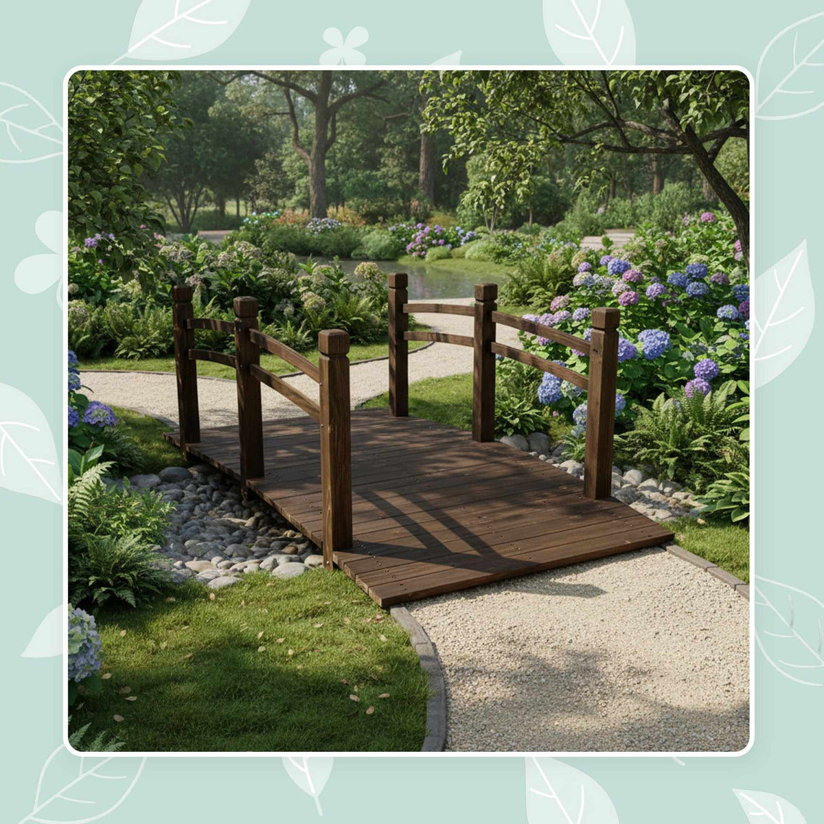 Garden Fir Bridge – Arched Wooden Pond Crossing