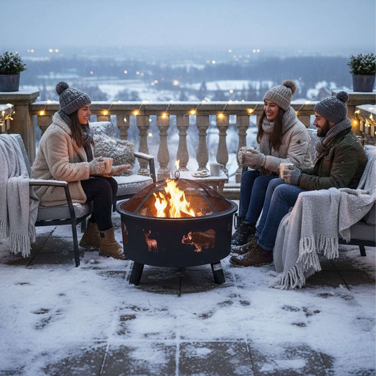 Garden Fire Bowl with Spark Guard, Animal Motif