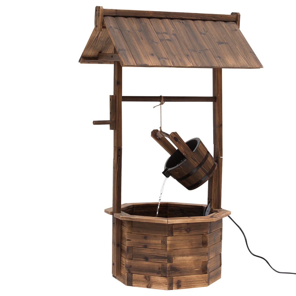 Garden Fountain, Decorative Fountain, Waterfall, Adjustable, Solid Wood, Brown, 68 X 57 X 118 Cm