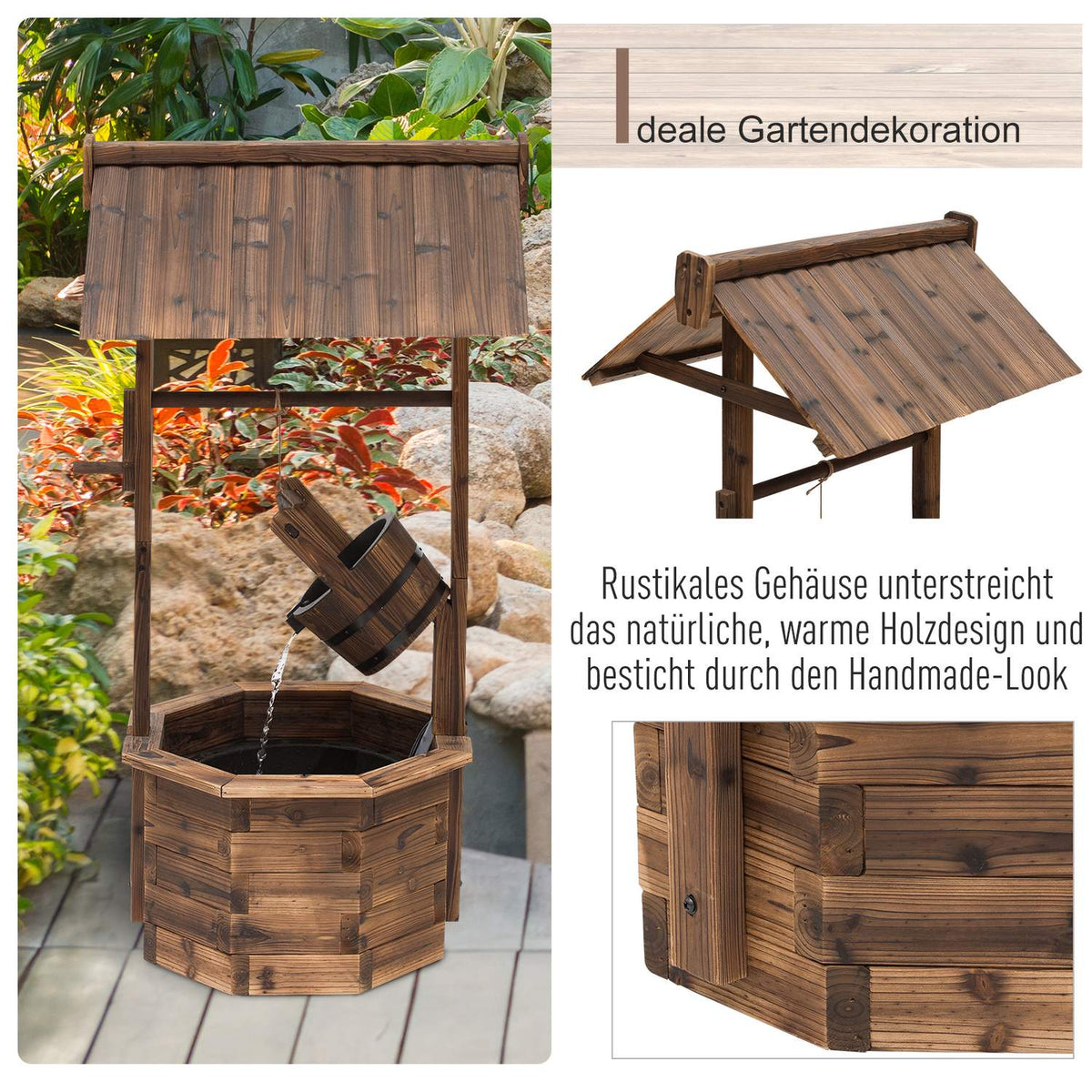 Garden Fountain, Decorative Fountain, Waterfall, Adjustable, Solid Wood, Brown, 68 X 57 X 118 Cm
