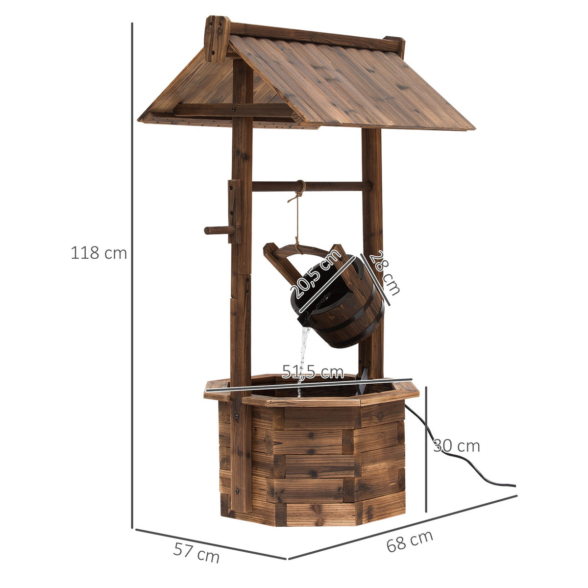 Garden Fountain, Decorative Fountain, Waterfall, Adjustable, Solid Wood, Brown, 68 X 57 X 118 Cm