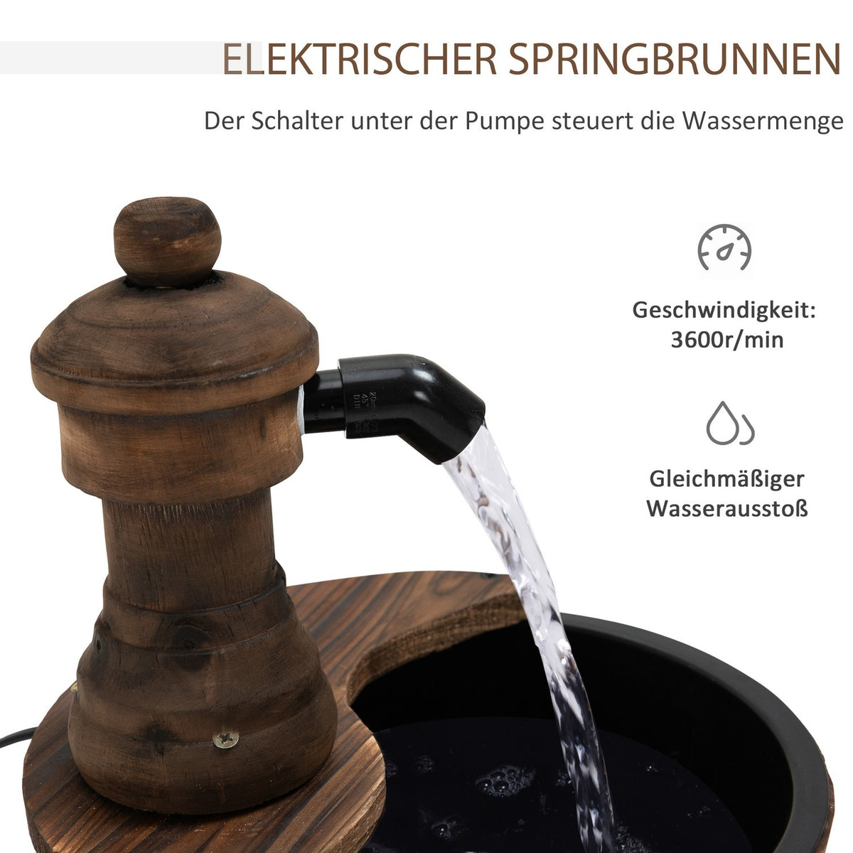 Garden Fountain Fountain Decorative Fountain Barrel Fountain Waterfall Wooden Bucket Fir Wood + Metal Natural Wood Ø27 X 37 Cm
