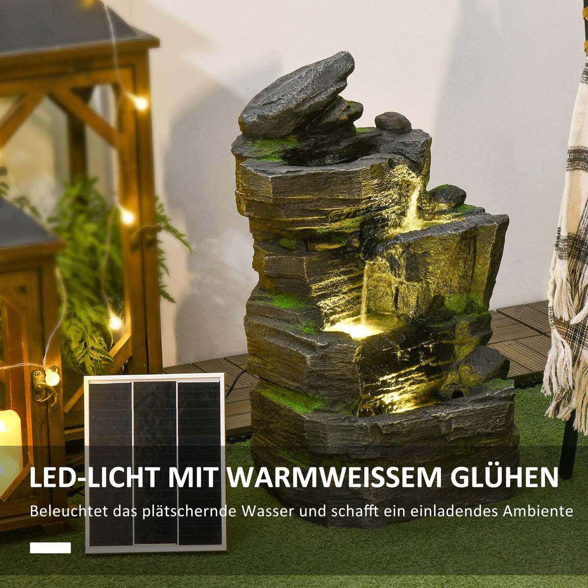 Garden Fountain Solar Fountain 4 Levels Led Lighting Decorative Fountain Garden Balcony Synthetic Resin 34X28X57Cm