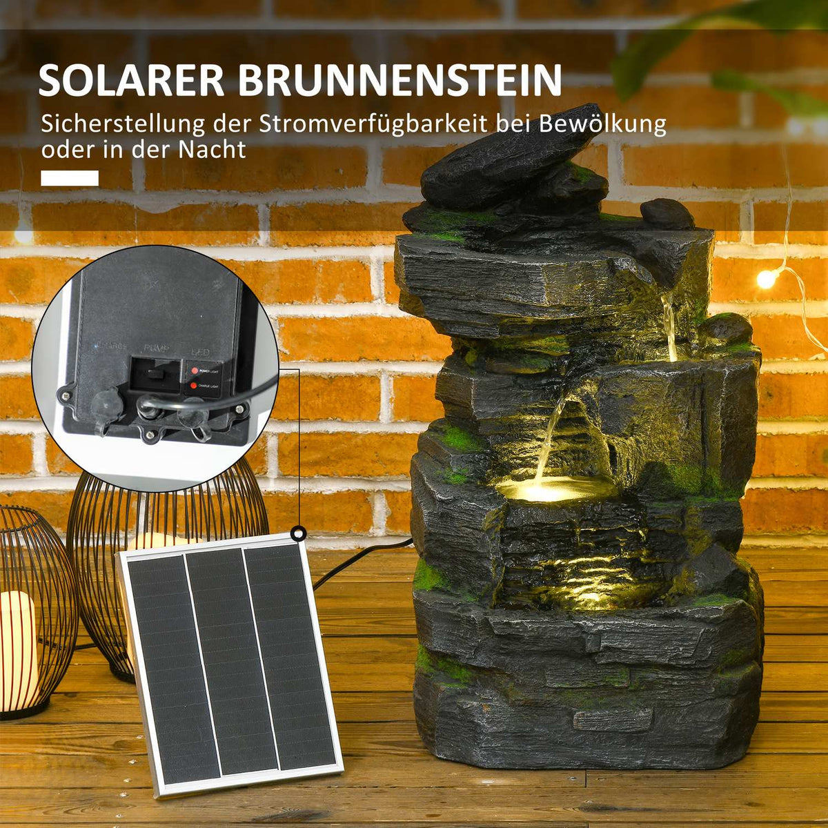 Garden Fountain Solar Fountain 4 Levels Led Lighting Decorative Fountain Garden Balcony Synthetic Resin 34X28X57Cm