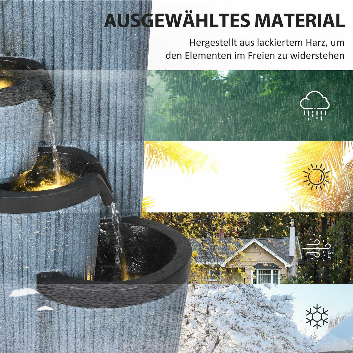 Garden Fountain Solar Fountain Led Lighting 4 Levels Decorative Fountain Flower Box Balcony Synthetic Resin 33 X 30 X 57.5 Cm