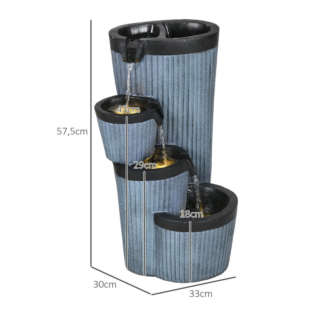 Garden Fountain Solar Fountain Led Lighting 4 Levels Decorative Fountain Flower Box Balcony Synthetic Resin 33 X 30 X 57.5 Cm