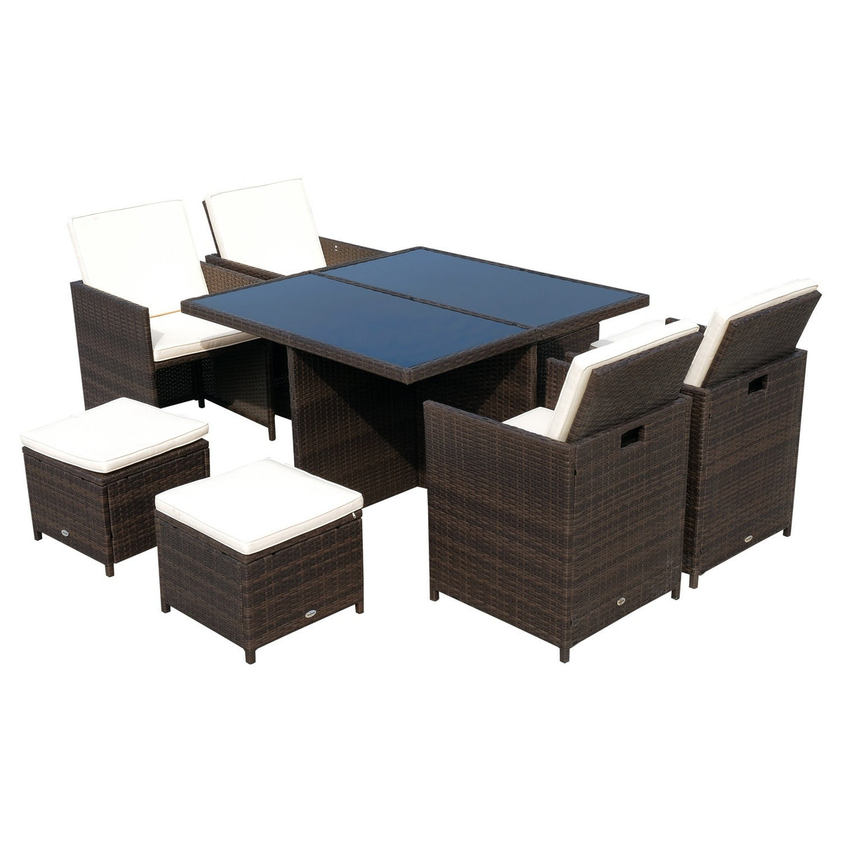 Garden Furniture Dining Group Polyrattan Seating Group 21 Pieces With Aluminum Brown Cushions
