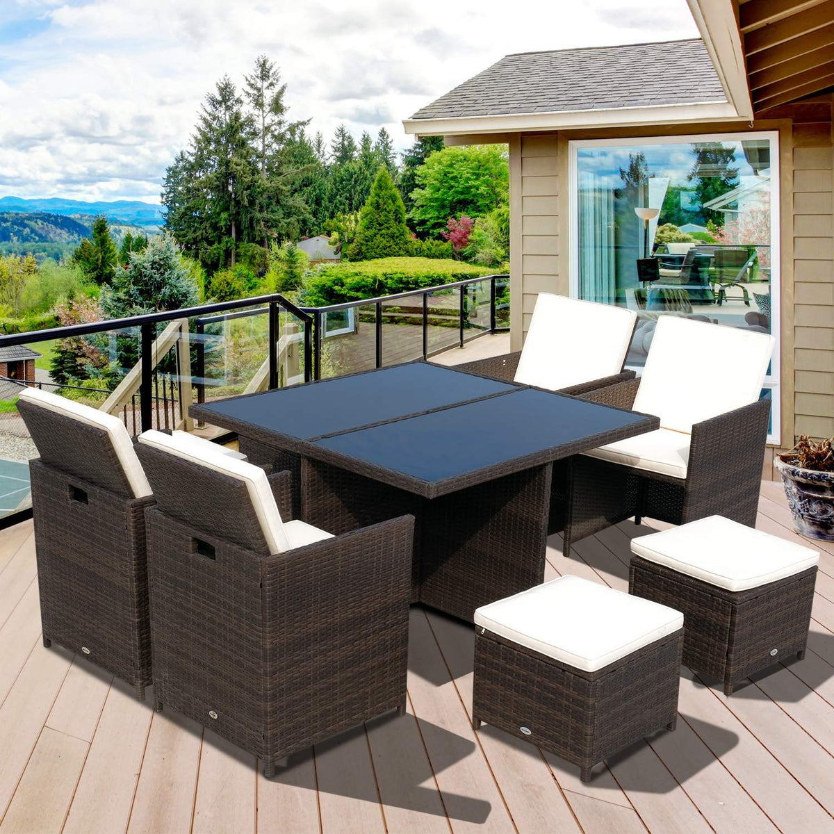Garden Furniture Dining Group Polyrattan Seating Group 21 Pieces With Aluminum Brown Cushions
