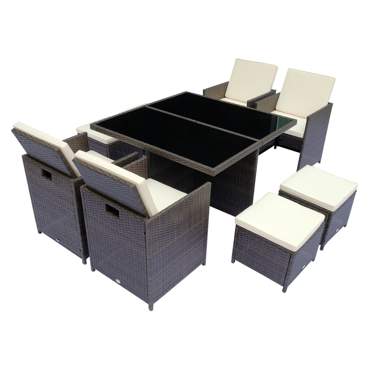 Garden Furniture Dining Group Polyrattan Seating Group 21 Pieces With Aluminum Brown Cushions
