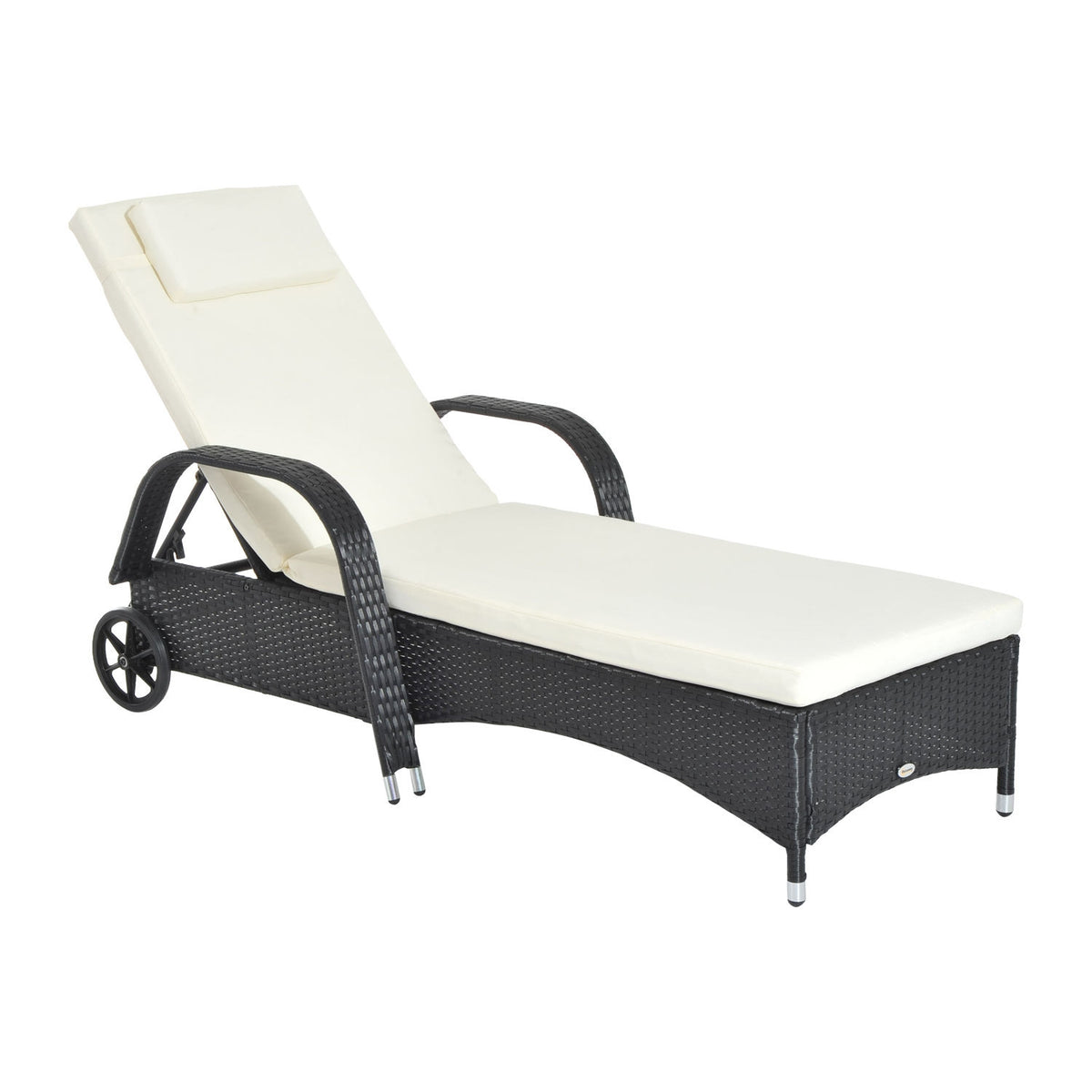 Garden Furniture Garden Lounger Sun Lounger Mobile With Cushion, Polyrattan + Metal, Black, 200 X 73 X 30-103 Cm