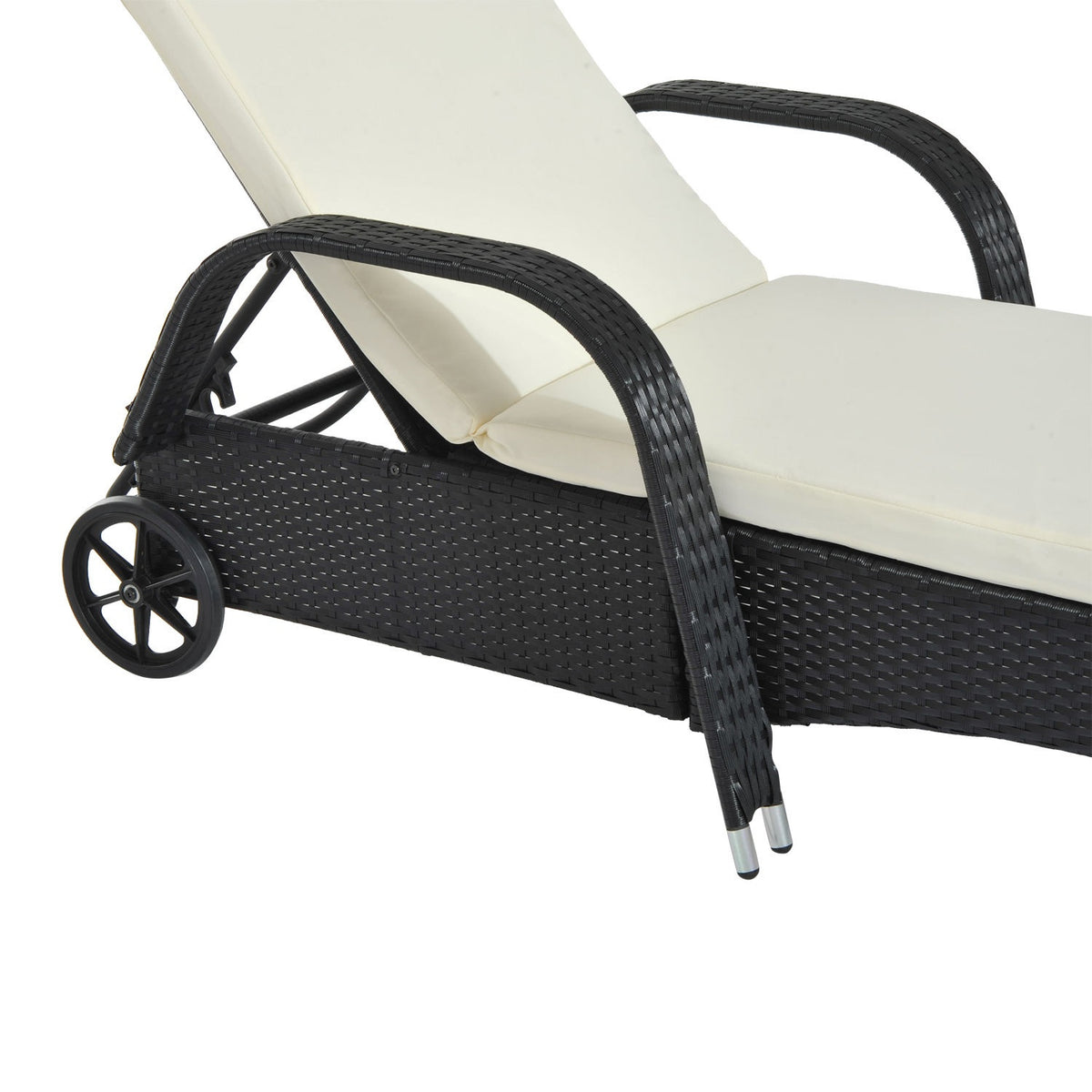 Garden Furniture Garden Lounger Sun Lounger Mobile With Cushion, Polyrattan + Metal, Black, 200 X 73 X 30-103 Cm