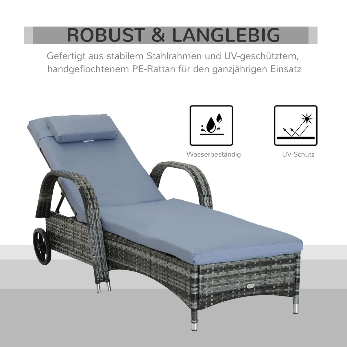 Garden Furniture Garden Lounger Sun Lounger Mobile With Cushion, Polyrattan + Metal, Gray, 200X73X30-103Cm