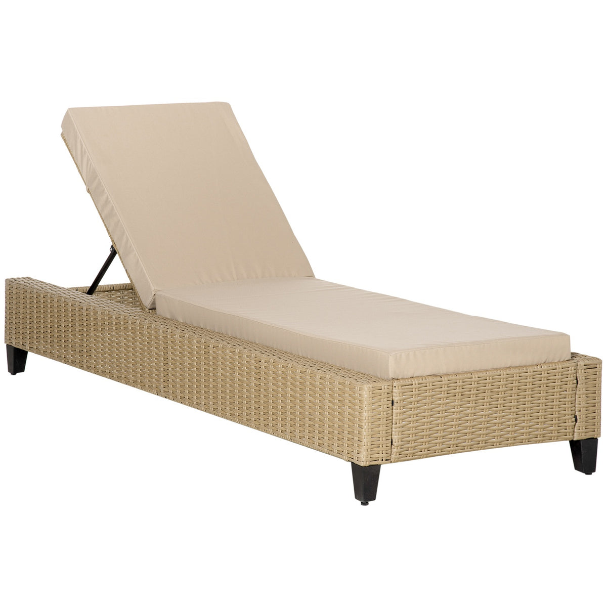 Garden Furniture Polyrattan Garden Lounger With Cushions Sun Lounger 5-Level Adjustable Steel Khaki 72 X 198 X 30 Cm