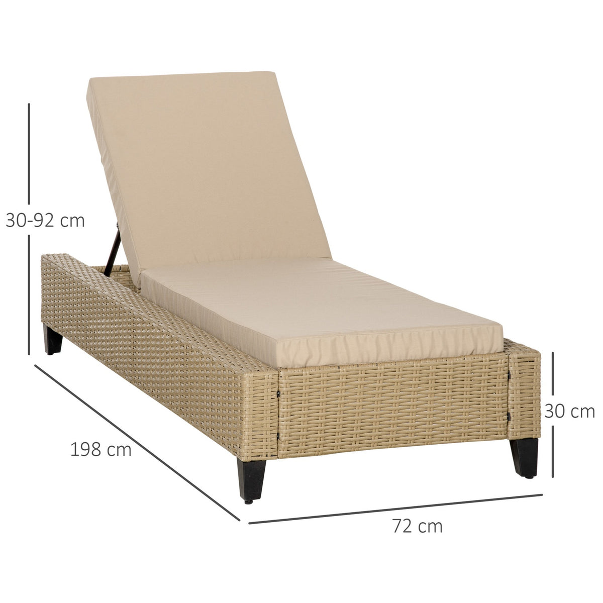 Garden Furniture Polyrattan Garden Lounger With Cushions Sun Lounger 5-Level Adjustable Steel Khaki 72 X 198 X 30 Cm