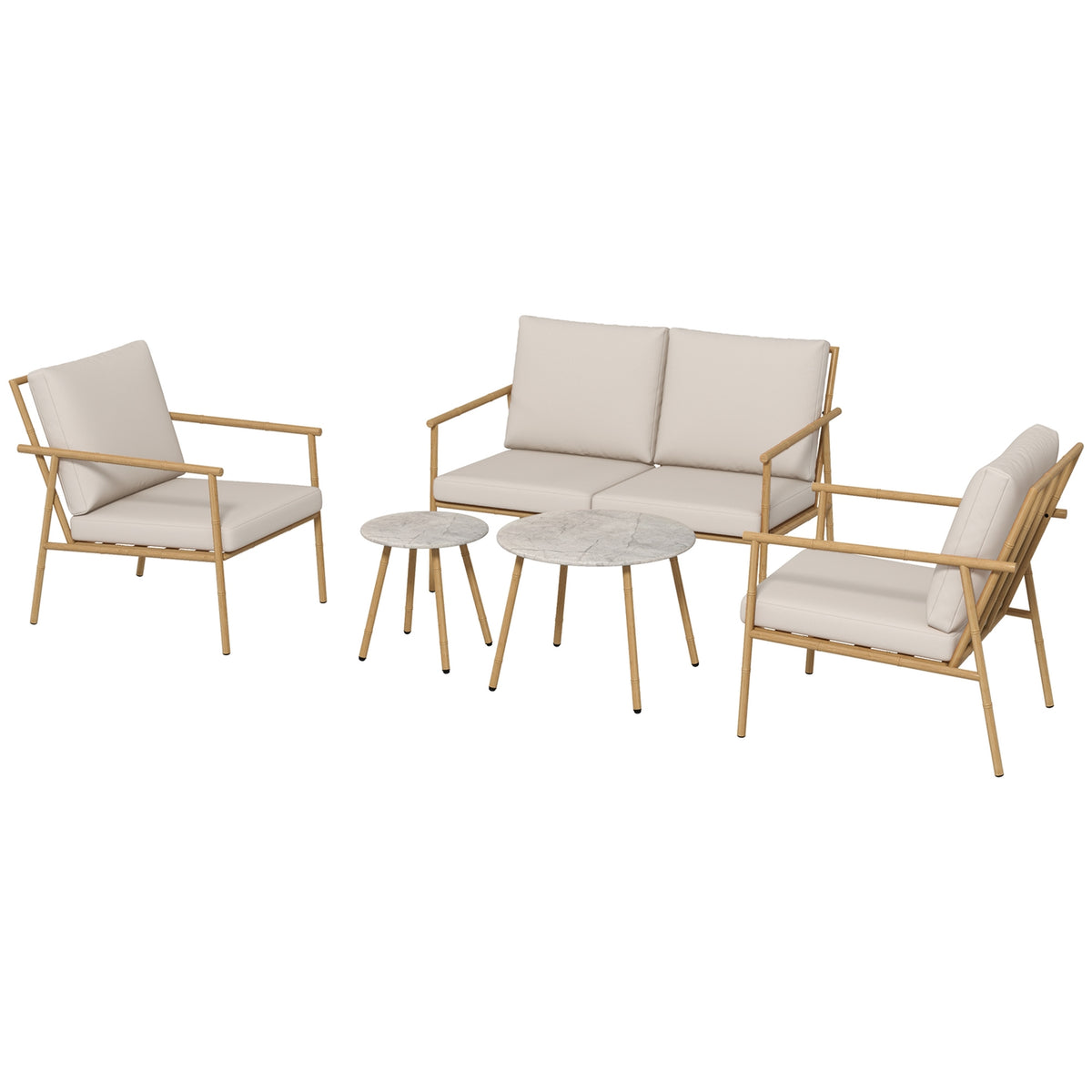 Garden Furniture Set 2 Armchairs Two-Seater Coffee Table Seat Cushion Balcony Terrace Cream