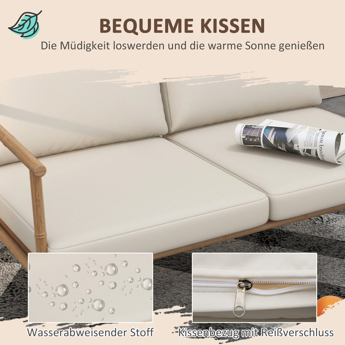 Garden Furniture Set 2 Armchairs Two-Seater Coffee Table Seat Cushion Balcony Terrace Cream