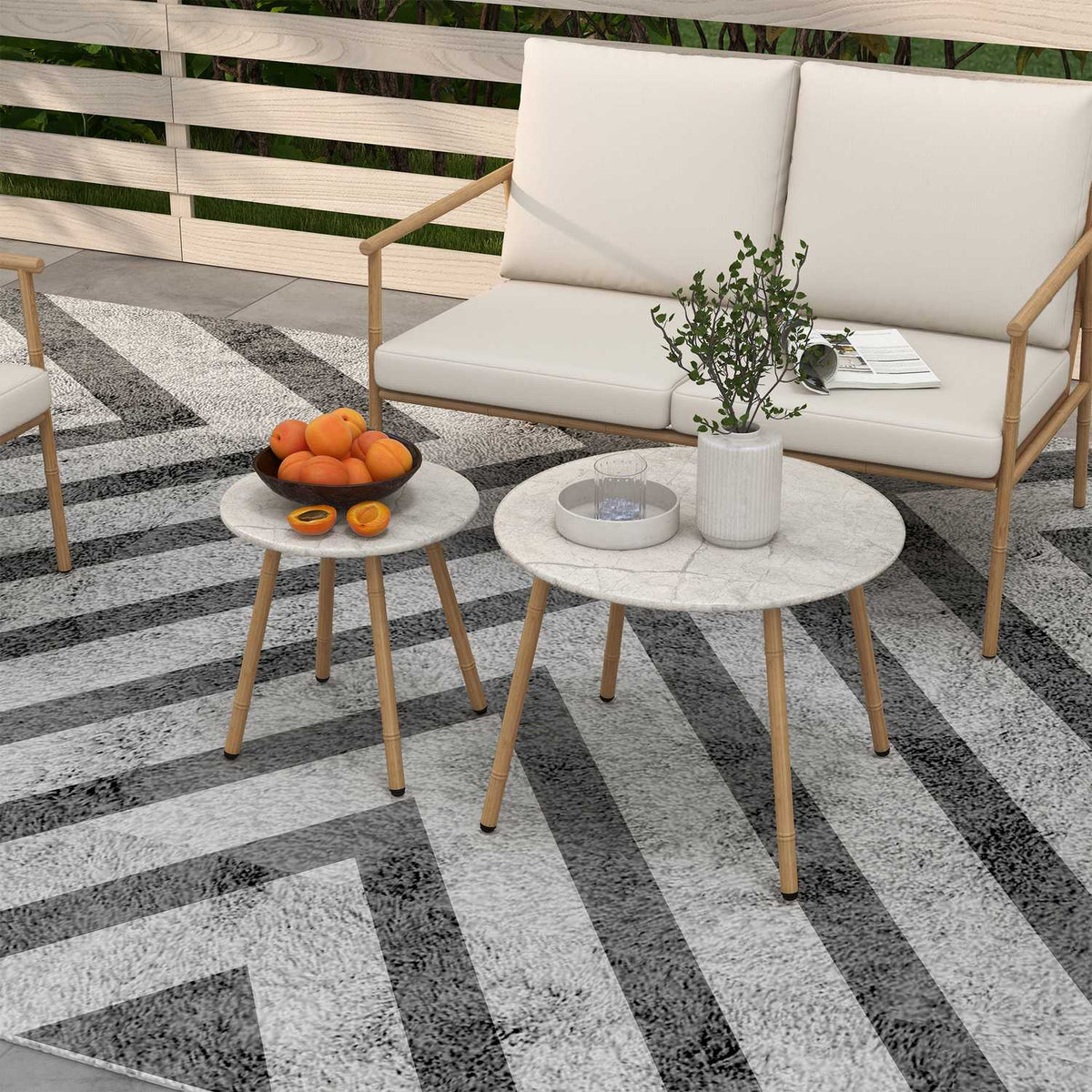 Garden Furniture Set 2 Armchairs Two-Seater Coffee Table Seat Cushion Balcony Terrace Cream