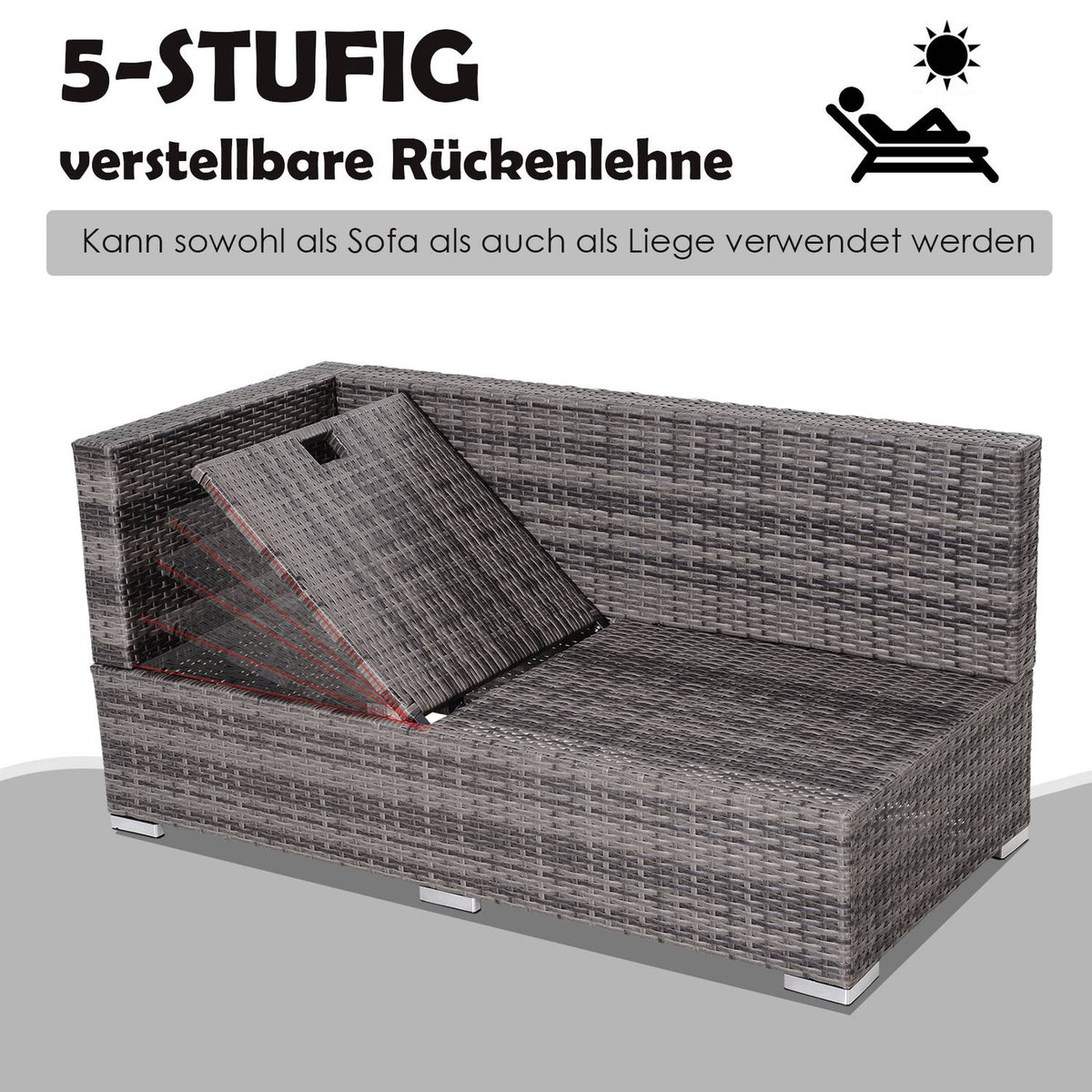 Garden Furniture Set 3-Piece Sofa Side Table Storage Space 5-Tier Pe Rattan Gray
