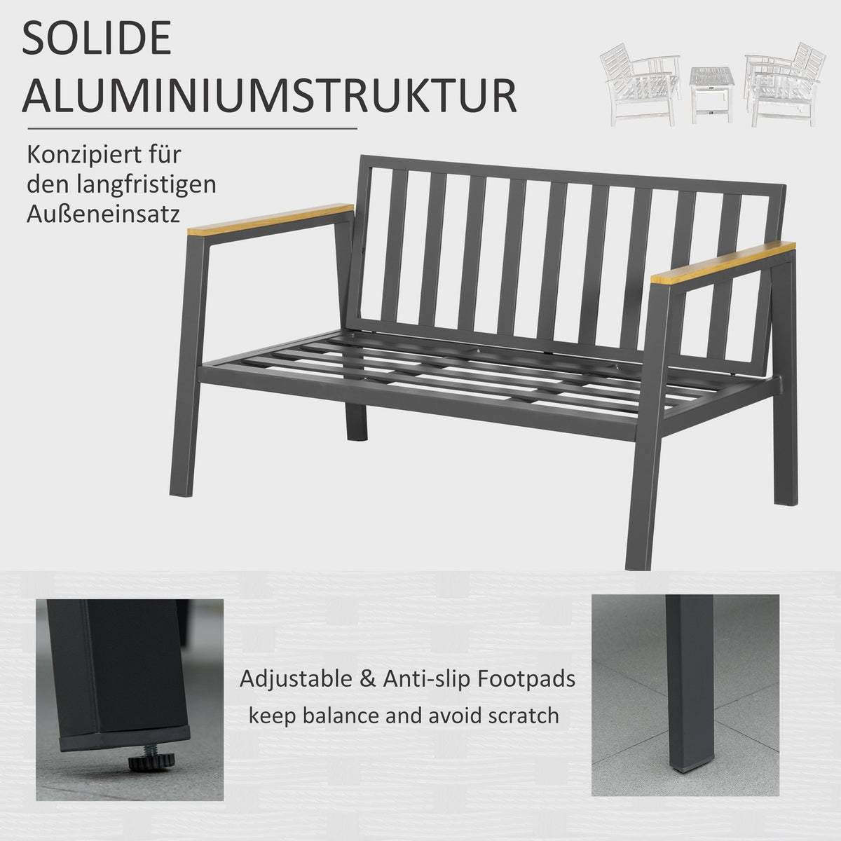 Garden Furniture Set 4 People Aluminum Garden Set Coffee Table Gray