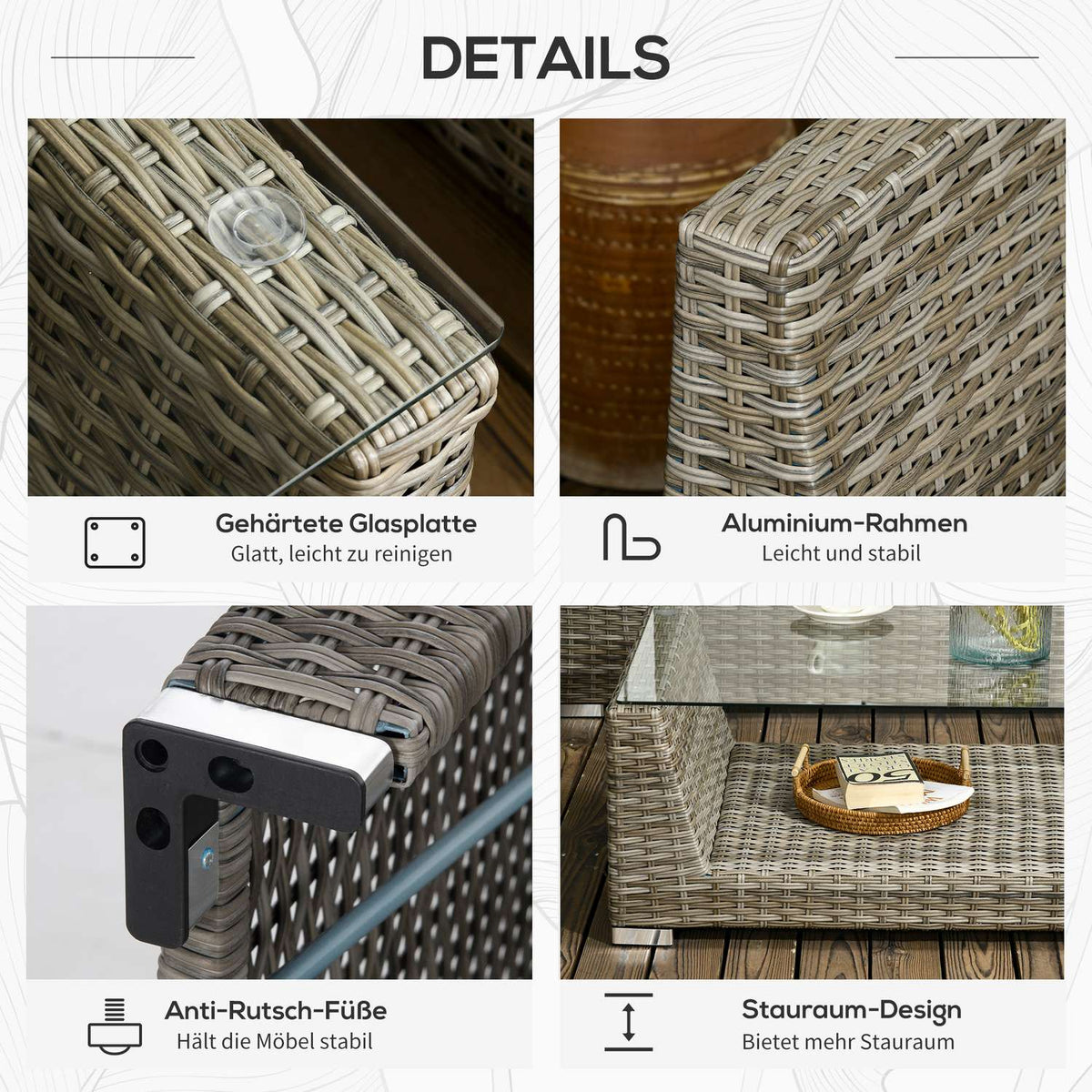 Garden Furniture Set 4 People Polyrattan Weather-Resistant Removable Covers Gray Beige