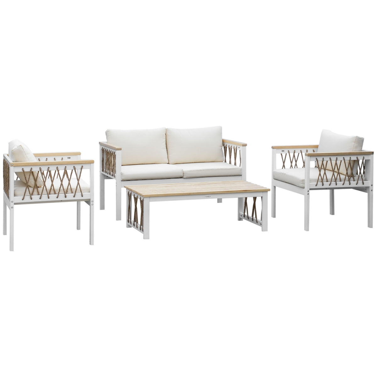 Garden Furniture Set For 4 People, Garden Furniture, Seating Area With Cushions, White